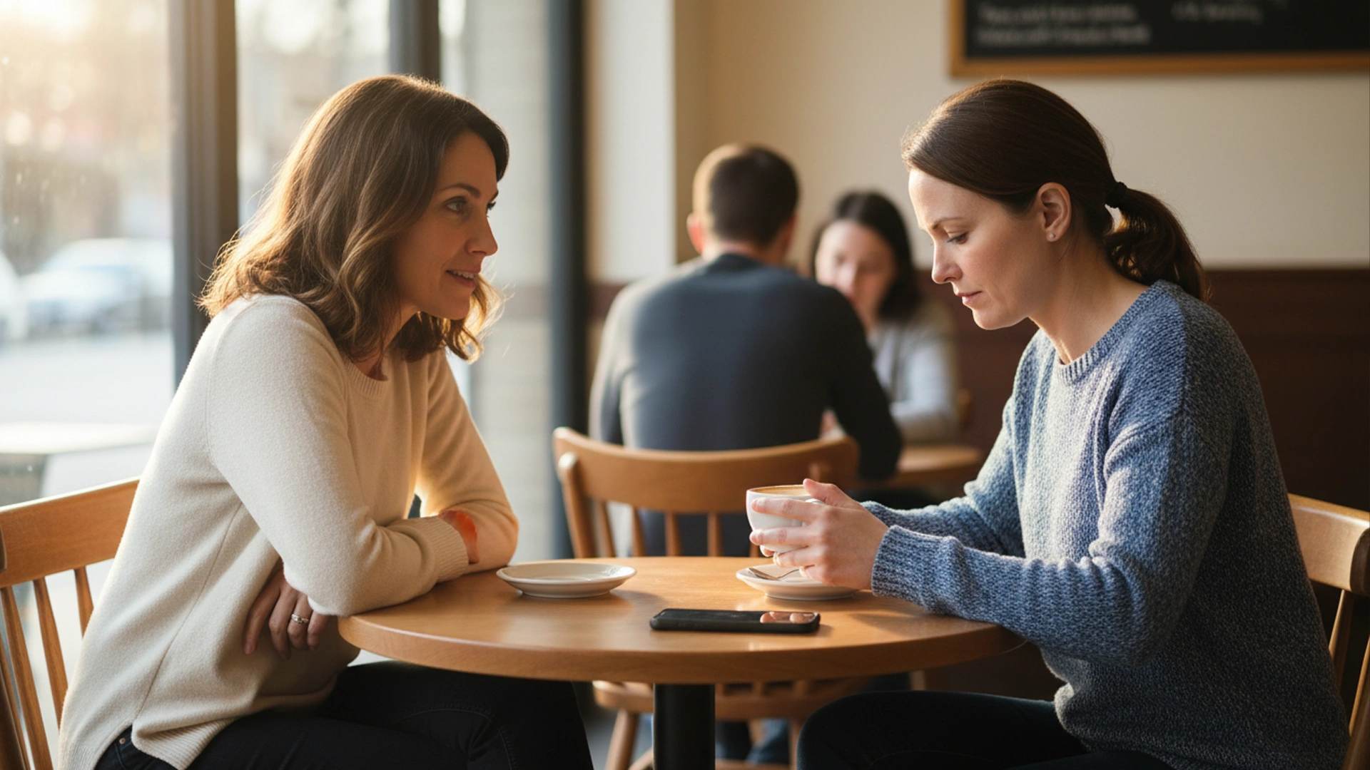 Coffee with friend discussing patterns